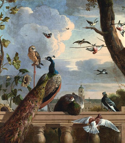 Vogels bij een balustrade, Melchior d'Hondecoeter van Meesterlijcke Meesters