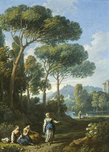 Een van een paar gezichten op de Romeinse Campagne met converserende figuren, Jan Frans van Bloemen