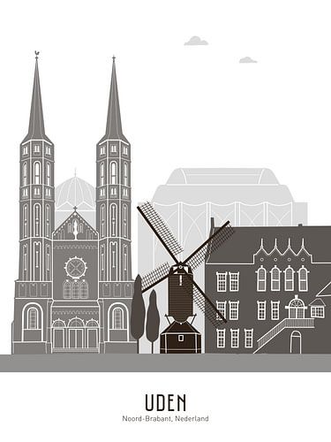 Skyline illustration Uden in black-and-white-grey by Mevrouw Emmer