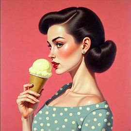 Peinture rétro femme tenant une glace sur Jan Keteleer