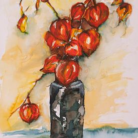 Autumn lanterns. Hand-painted watercolour. by Ineke de Rijk