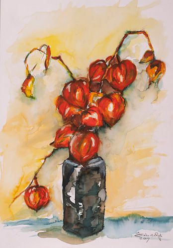 Herbst-Laternen. Handbemaltes Aquarell.