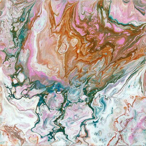 Fluid Art in Wit, Bruin, Roze en Groen van Maria Meester