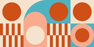 Retro geometrie in roze, oranje, blauw en wit van Dina Dankers