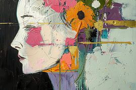 Vrouw met Kleurrijke Bloem van Kunst Kriebels