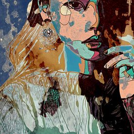 Paperdreams | Frauengesicht in Mischtechnik, Strichzeichnung mit Collage-Effekt von The Art Kroep