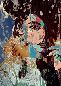 Paperdreams | Frauengesicht in Mischtechnik, Strichzeichnung mit Collage-Effekt