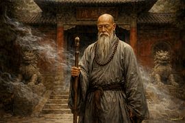 Shaolin-meester bij de tempelpoort – China | Japanse kunstcollectie
