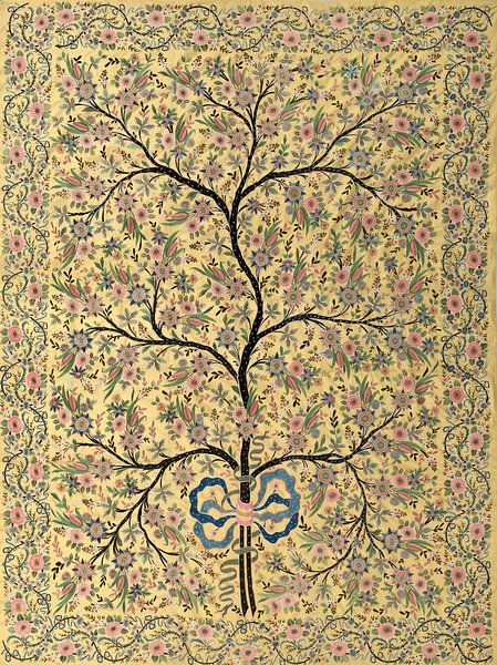 Seidenbehang mit gesticktem Baum des Lebens (1800) von Meisterhafte Meister