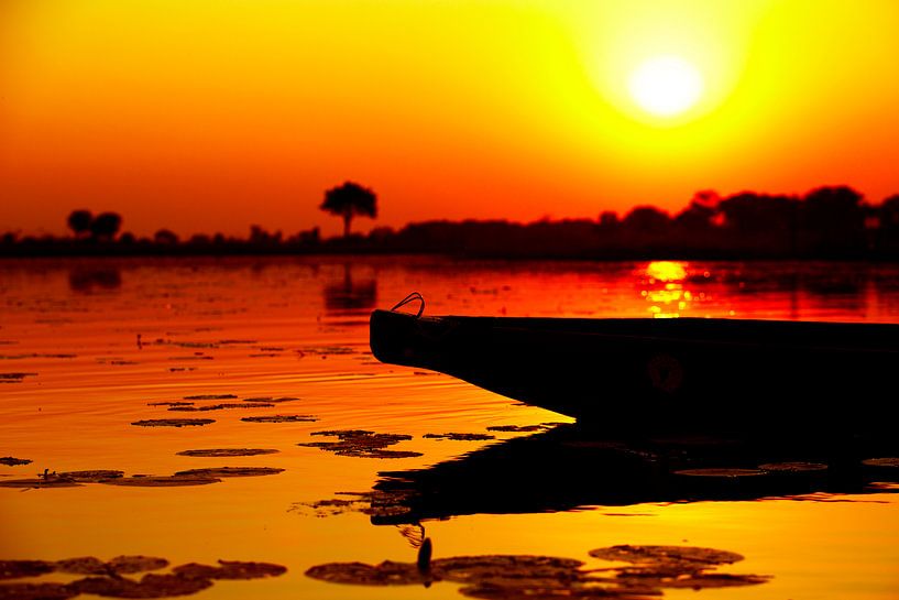 Afrikaanse zonsondergang mokoro van Dexter Reijsmeijer