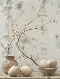 Still life with Easter branch in Japandi and wabi-sabi style by Japandi Art Studio