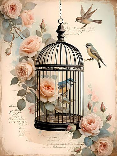 Vintage vogels en rozen