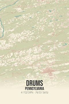 Vintage landkaart van Drums (Pennsylvania), USA. van MijnStadsPoster