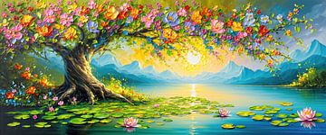 De sprookjesboom - tussen bloeiende pracht en een stralende zonsopgang van AidasignArt
