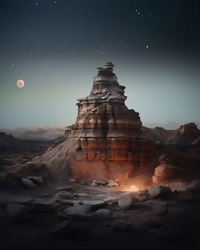 Woestijnlandschap bij nacht van fernlichtsicht