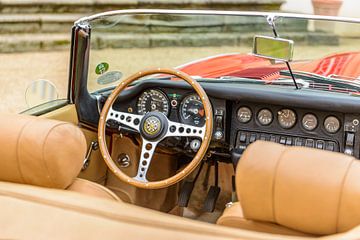 Jaguar E-Type Roadster or Jaguar XK-E 1960s convertible sports car front view. The E-type is an icon by Sjoerd van der Wal Photography