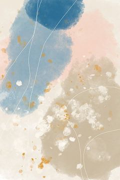 Festa due. Modern abstract in roze, beige, wit, blauw en goud van Dina Dankers