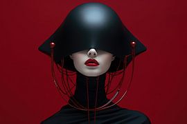 Digital erstellt sehr schöne sexy Frau mit bizarren Fetisch Maske in hallo Mode-Stil von Art Bizarre