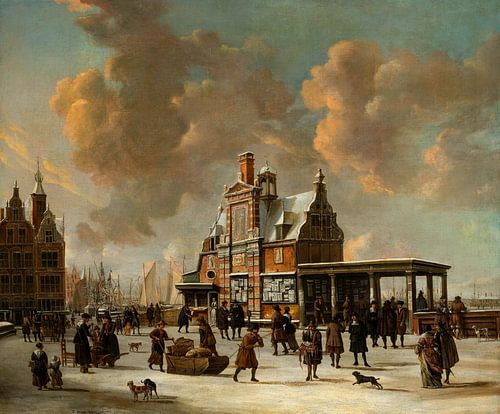 Jan Abrahamsz. van Beerstraten. Het Paalhuis en de Nieuwe Brug gezien vanaf het IJ