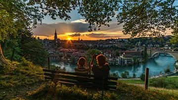 View over Bern and river Aare during sunset