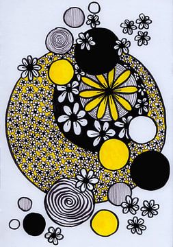 Bloemen in cirkels geel van Patricia's Creations