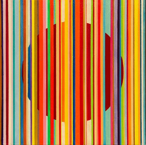 Taiyo - Peinture abstraite avec des rayures et un soleil rouge