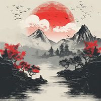 Japanische Landschaftskunst Tuschemalerei