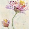 Fröhliche bunte Blumen (abstrakte Aquarellmalerei Frühling Pflanzen Tulpen Rosen Nahaufnahme lila) von Natalie Bruns