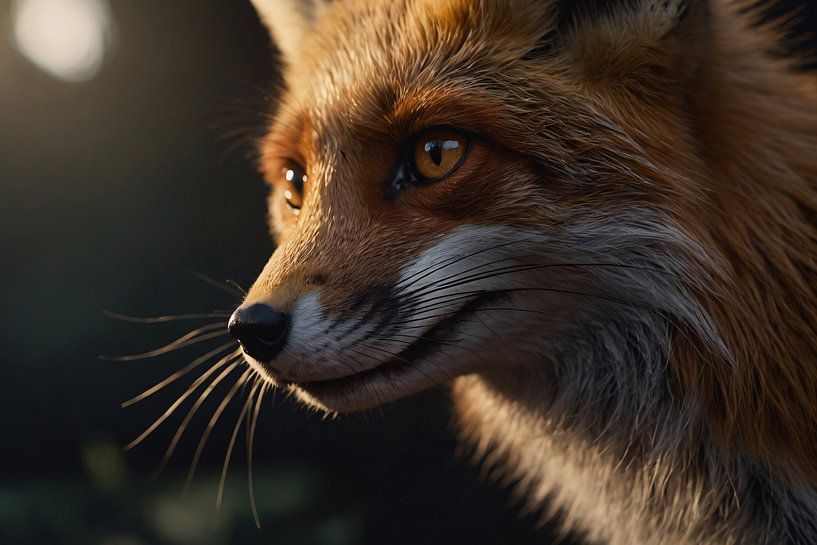 Close-up van een vos in gouden licht van Art & Soul Creations