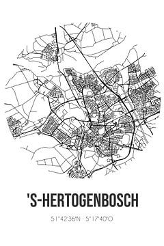 's-Hertogenbosch (Noord-Brabant) | Karte | Schwarz und Weiß von Rezona