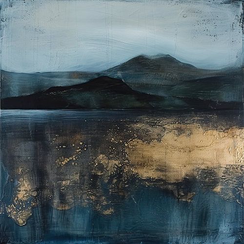 Montagne d'or abstraite | Profondeurs silencieuses de l'aube