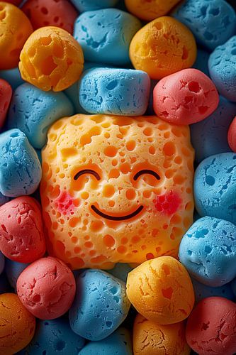 Vrolijke spons omringd door snoepjes