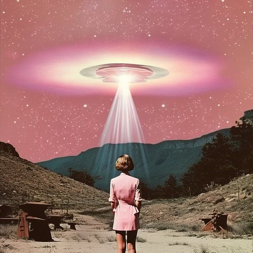 A Woman Standing Beneath a UFO