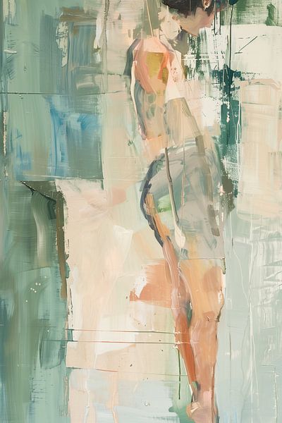 Stehende Figur in fließenden Pastelltönen, Bewegung und Stillstand von Color Square