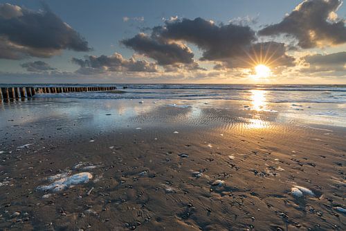 Sunset on the beach of Ameland