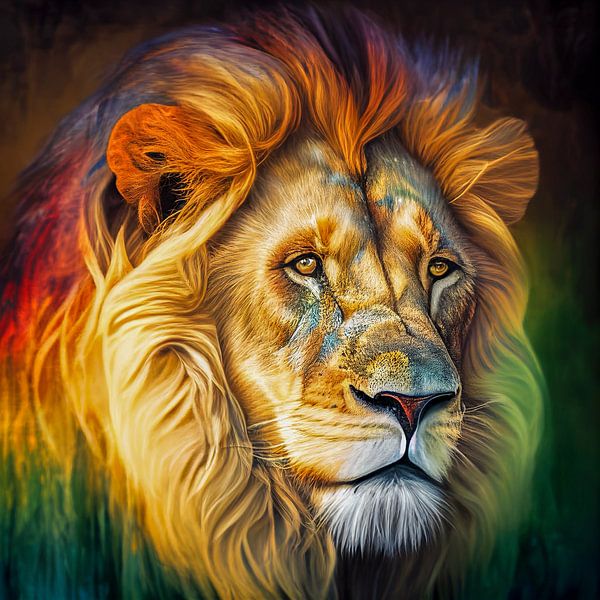 Portrait d'un lion aux cheveux multicolores Illustration par Animaflora PicsStock