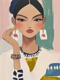 Trendige Illustration, modernes Porträt in Pastellfarben von Carla Van Iersel