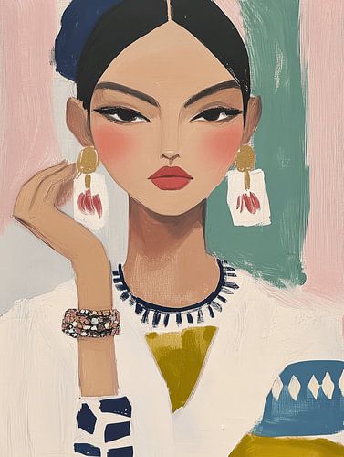 Hippe illustratie, modern portret in pastelkleuren