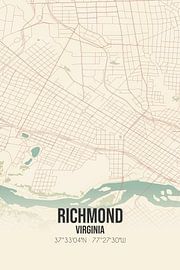 Vintage landkaart van Richmond (Virginia), USA. van Stad & Wand