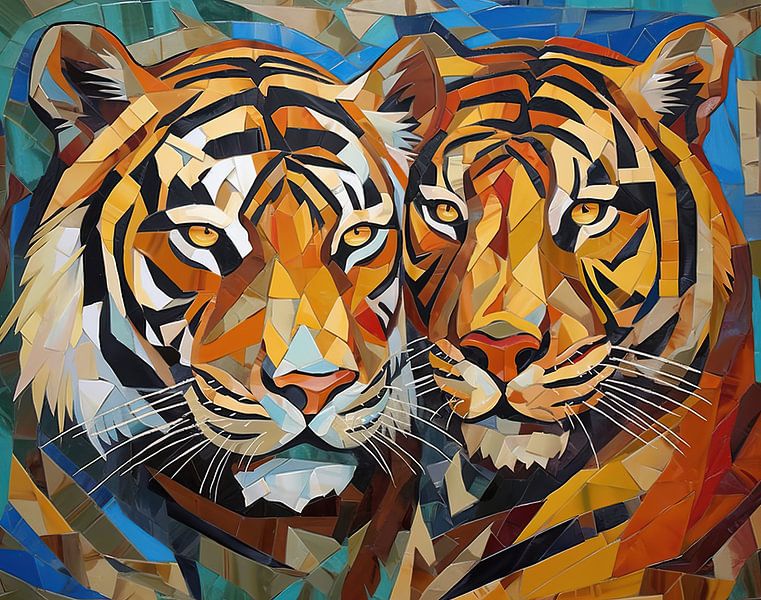 Painting Colourful Tigers | Eye in eye by ARTEO Paintings