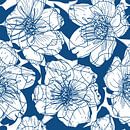Blumen im Retro-Stil. Moderne abstrakte botanische Kunst. Pastellfarben dunkelblau und weiß von Dina Dankers Miniaturansicht