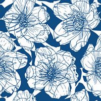 Bloemen in retro stijl. Moderne abstracte botanische kunst. Pastelkleuren donkerblauw en wit
