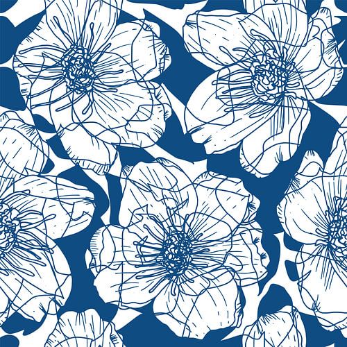 Bloemen in retro stijl. Moderne abstracte botanische kunst. Pastelkleuren donkerblauw en wit