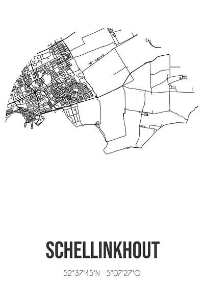 Schellinkhout (North-Holland) | Map | Black and White by Prints of Place