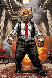 HyperRealistic cat in suit with explosion by Imperial Art House