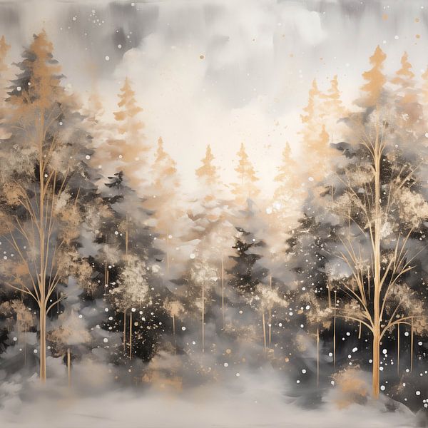 Tranquil Nature: Misty Birch Forest in Snow by Color Square