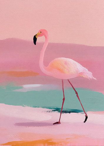 Minimalistische flamingo op het strand