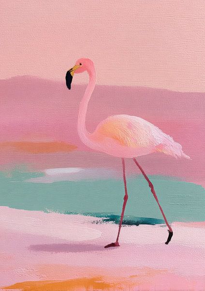 Minimalist flamingo on the beach by Niklas Maximilian