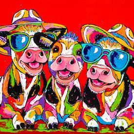 Merry Trio: Lachende Kühe von Happy Paintings