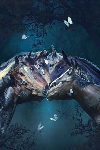 Mystieke Nachtkunst: Betoverende Paarden onder het Maanlicht voor uw Interieur